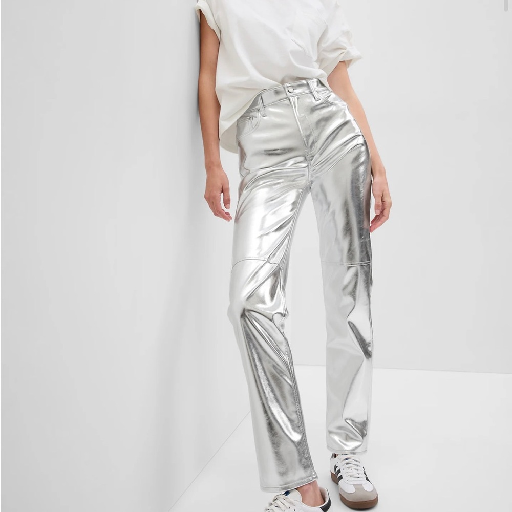 Gap silver metallic high rise cheeky straight jeans